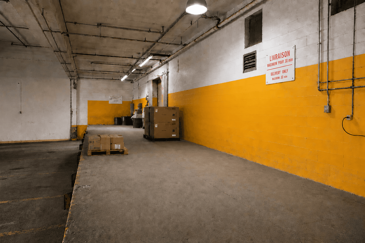Inbound dock at PrepKingz Montreal with pallet arrival from supplier