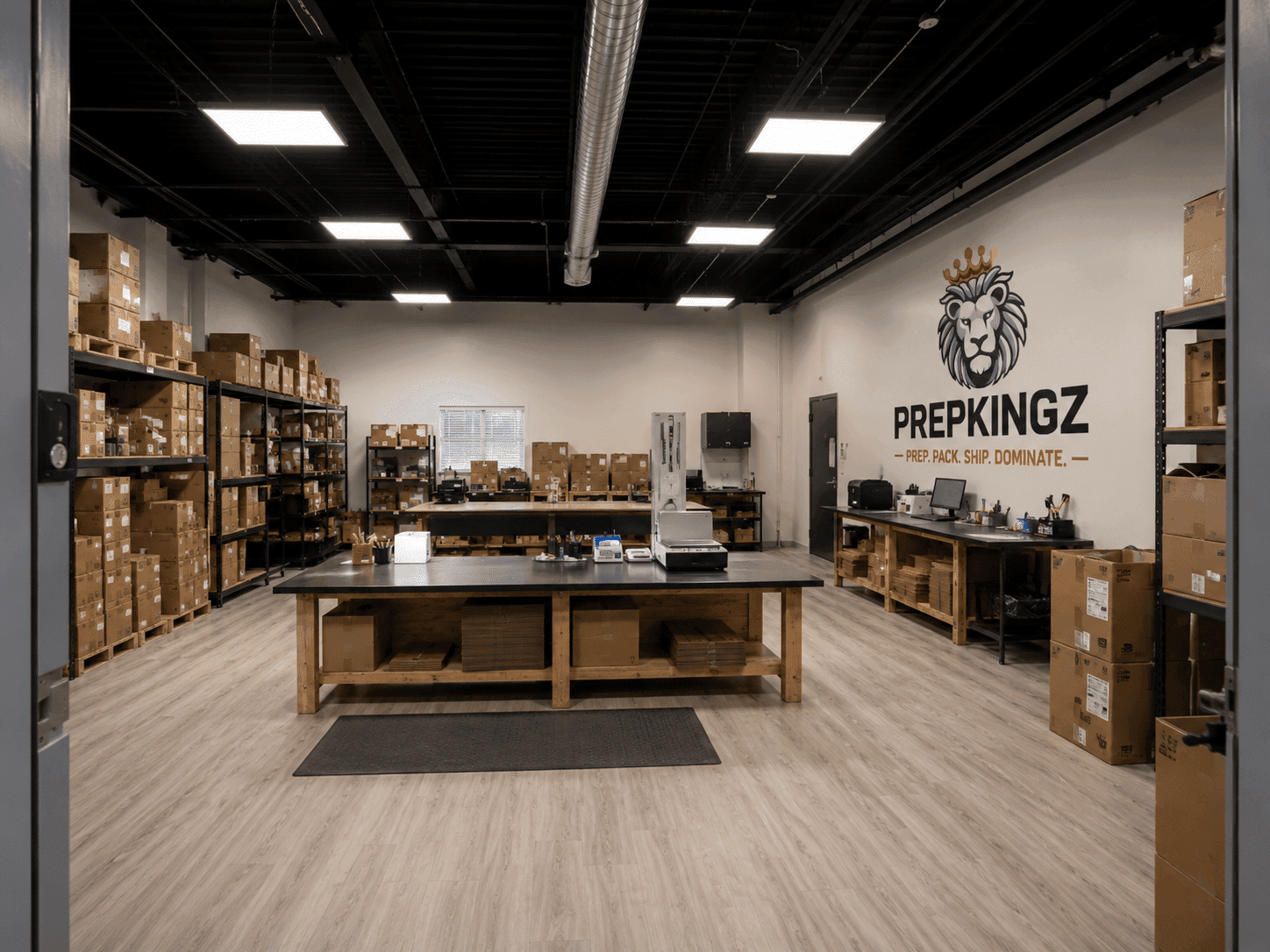 Quality control inspection station for incoming inventory at PrepKingz warehouse