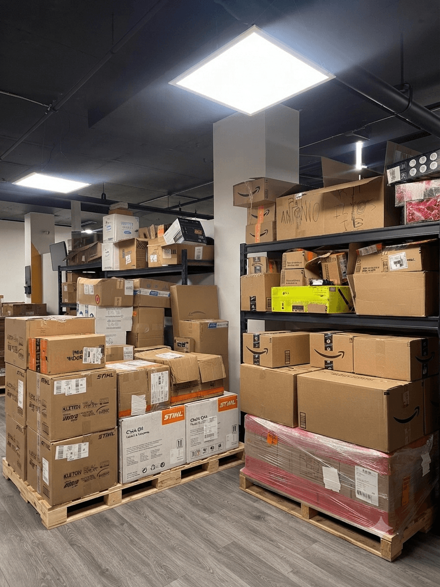 Inventory management workspace at PrepKingz Montreal warehouse